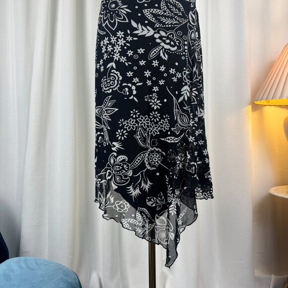 Vintage Le Château Black Mesh Asymmetric Dress Medium - Picture 3 of 7